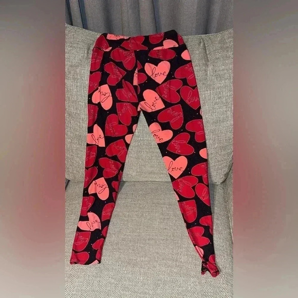 Lularoe Valentine’s Women Hearts Red Pink Jogging Bottom Tights Pants OSFA - Picture 2 of 5